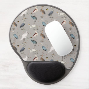 Watercolor Heron Bird Egret Nature Pattern Gel Mouse Pad