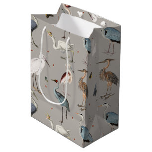 Watercolor Heron Bird Egret Nature Pattern Medium Gift Bag