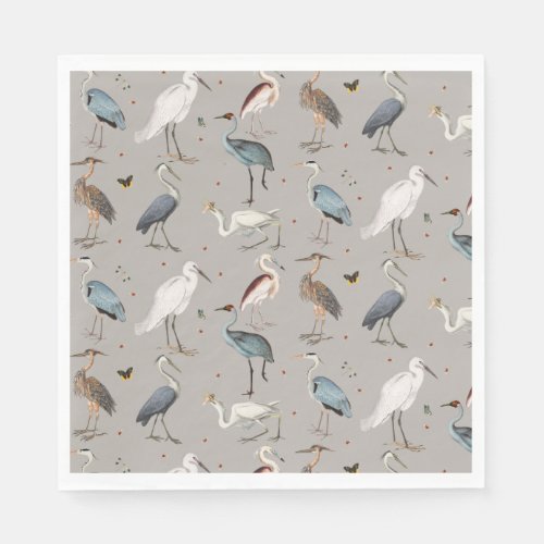 Watercolor Heron Bird Egret Nature Pattern Napkins