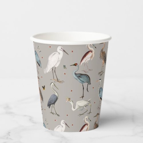 Watercolor Heron Bird Egret Nature Pattern Paper Cups