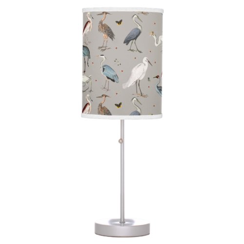 Watercolor Heron Bird Egret Nature Pattern Table Lamp