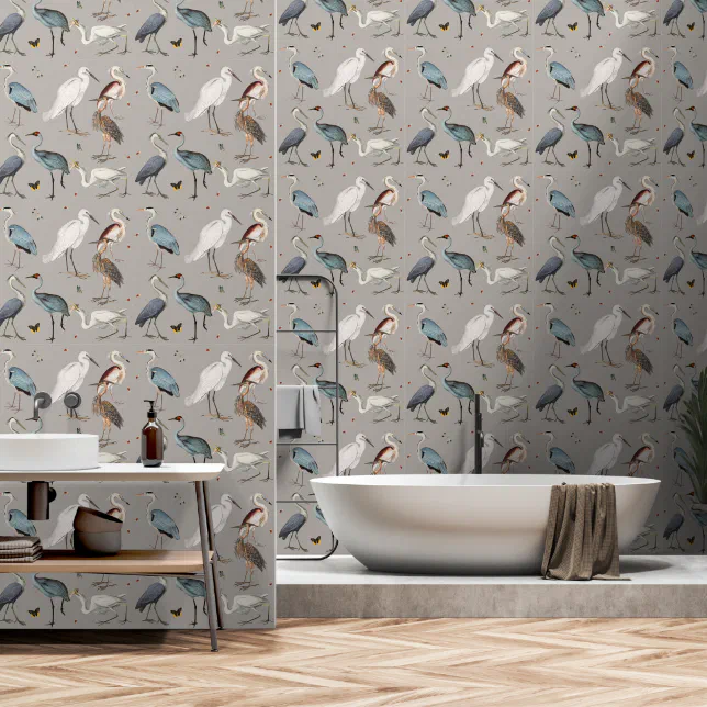 bird wallpaper for bathroom
