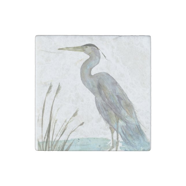 Watercolor Heron  Stone Magnet (Front)