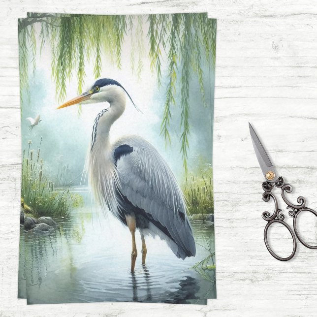 Watercolor Heron Weeping Willows Decoupage Tissue Paper (Creator Uploaded)
