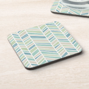 Watercolor Herringbone, Blue, Mint, Beige Beverage Coaster