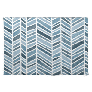 Watercolor Herringbone Chevron, Denim Blue Cloth Placemat