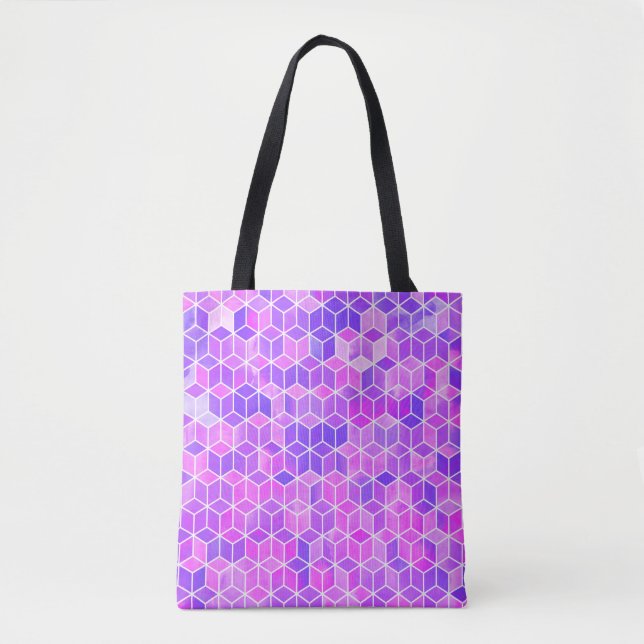 Watercolor hexagon illustration pattern tote bag (Front)