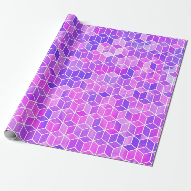 Watercolor hexagon illustration pattern wrapping paper (Unrolled)