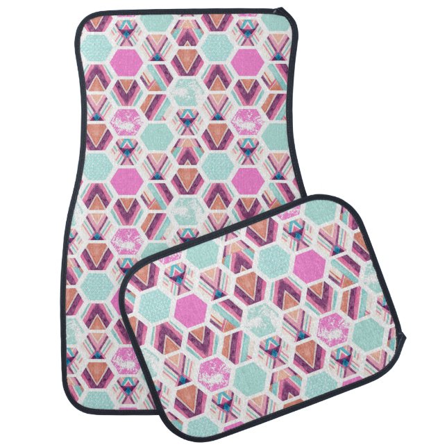 Watercolor Hexagon Pattern Car Floor Mat (Set)