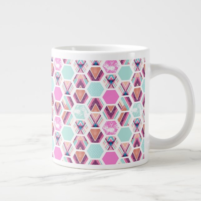 Watercolor Hexagon Pattern Giant Coffee Mug (Right)