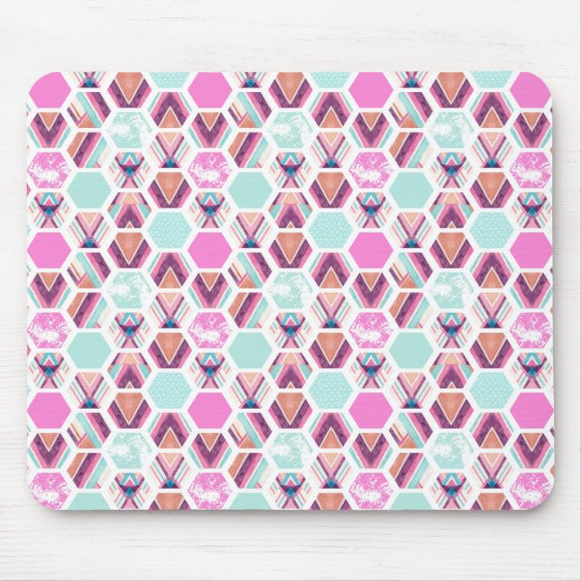 Watercolor Hexagon Pattern Mouse Pad (Front)