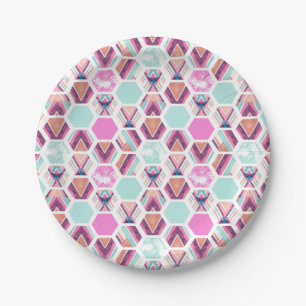 Watercolor Hexagon Pattern Paper Plates