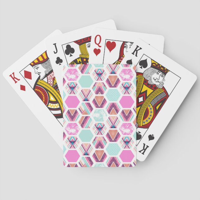 Watercolor Hexagon Pattern Poker Cards (Back)