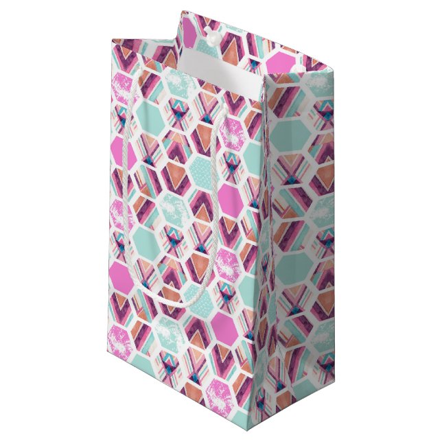 Watercolor Hexagon Pattern Small Gift Bag (Front Angled)
