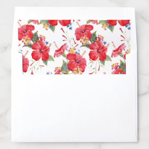 Watercolor Hibiscus and Lantana Floral Pattern Envelope Liner