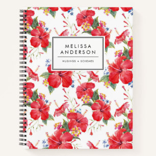 Watercolor Hibiscus and Lantana Pattern Custom Notebook