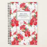 Watercolor Hibiscus and Lantana Pattern Custom Planner<br><div class="desc">Tropical custom custom planner featuring watercolor pattern of red hibiscus and colorful lantanas. Personalize by adding your name or short phrase. This tropical floral pattern planner will be perfect as a personalized gift. Matching items are available.</div>