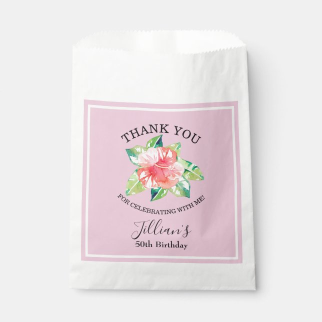 Watercolor Hibiscus Birthday Favor Bag (Front)