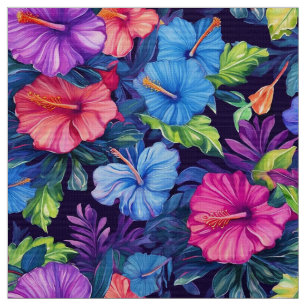Watercolor Hibiscus (Dark IV) Fabric