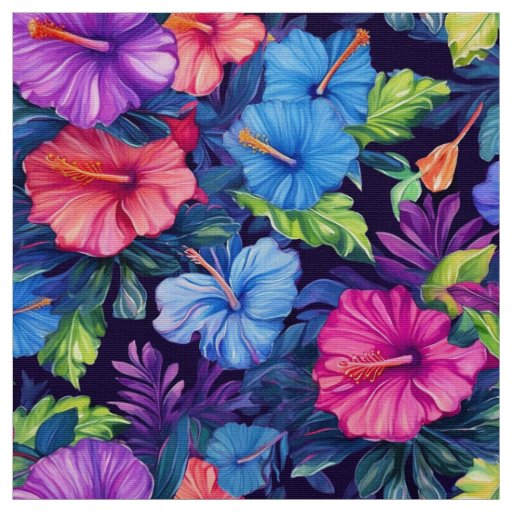 Watercolor Hibiscus (Dark IV) Fabric