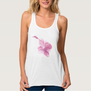Watercolor Hibiscus Floral Pink Tropical Greenery Tank Top