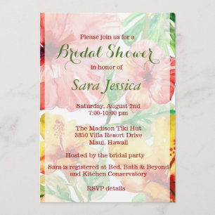 Watercolor Hibiscus Flowers Bridal Shower Invitation