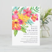 Watercolor Hibiscus Flowers Tropical Baby Shower Invitation (Standing Front)