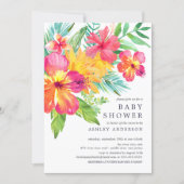 Watercolor Hibiscus Flowers Tropical Baby Shower Invitation (Front)