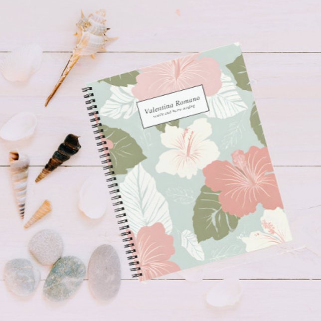 Watercolor Hibiscus Flowers tropical Personalized Notebook (Creator Uploaded)