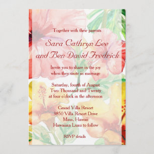 Watercolor Hibiscus Flowers Wedding Invitation