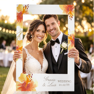 Watercolor Hibiscus Gold Wedding Selfie Frame