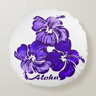 Watercolor Hibiscus Hawaiian Floral Reversible Round Pillow