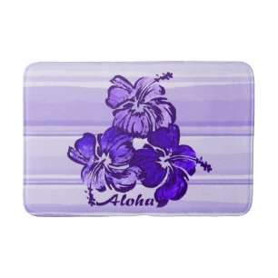 Watercolor Hibiscus Hawaiian Tropical Bathroom Mat
