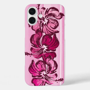 Watercolor Hibiscus Hawaiian Tropical Pink iPhone 16 Plus Case