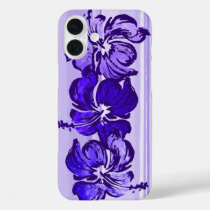 Watercolor Hibiscus Hawaiian Tropical Purple iPhone 16 Plus Case