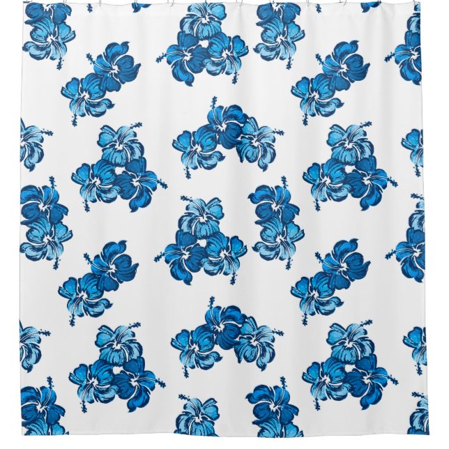 Watercolor Hibiscus Hawaiian Tropical Shower Curtain (Front)