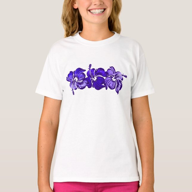 Watercolor Hibiscus Hawaiian Tropical T-Shirt (Front)
