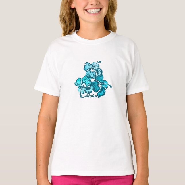 Watercolor Hibiscus Hawaiian Tropical T-Shirt (Front)
