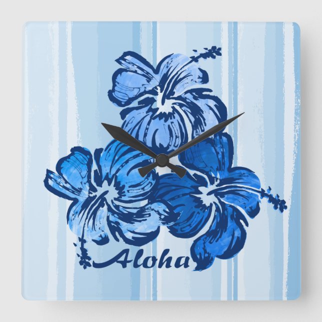 Watercolor Hibiscus Hawaiian Wall Clocks (Front)