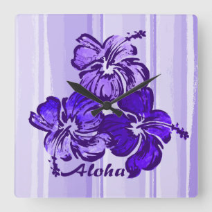 Watercolor Hibiscus Hawaiian Wall Clocks