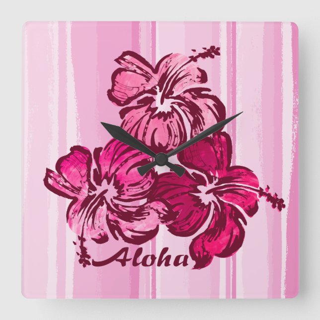 Watercolor Hibiscus Hawaiian Wall Clocks (Front)