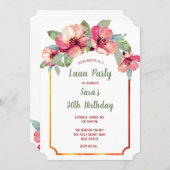 Watercolor Hibiscus Luau Adult's Birthday Party Invitation (Front/Back)