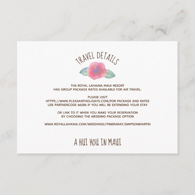Watercolor Hibiscus Maui Wedding Enclosure Card (Front)