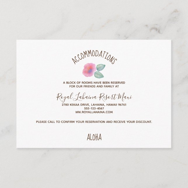 Watercolor Hibiscus Maui Wedding Enclosure Card (Front)