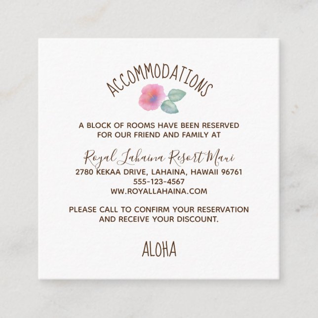 Watercolor Hibiscus Maui Wedding Enclosure Card (Front)