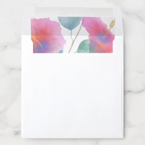 Watercolor Hibiscus Maui Wedding Envelope Liner
