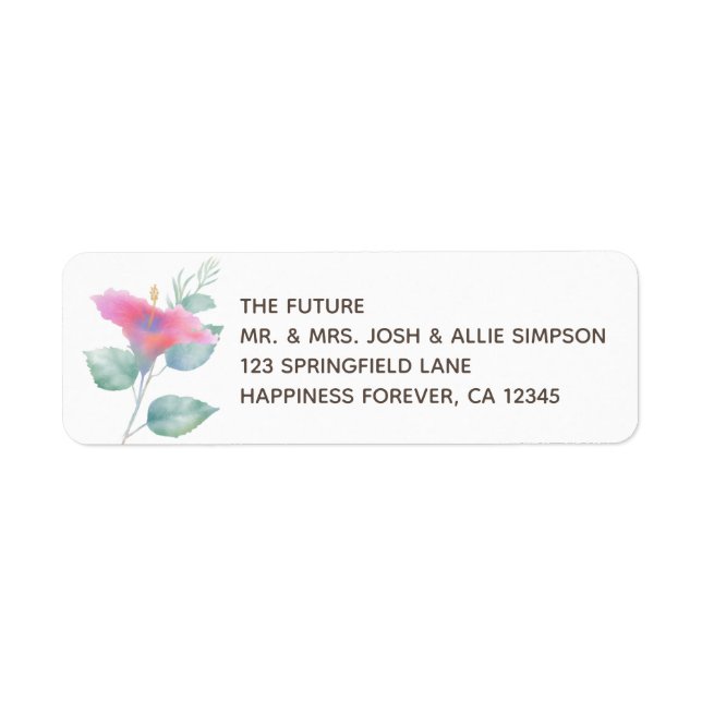 Watercolor Hibiscus Maui Wedding Label (Front)