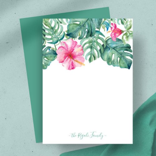 Watercolor Hibiscus Personalized Stationery Note Card