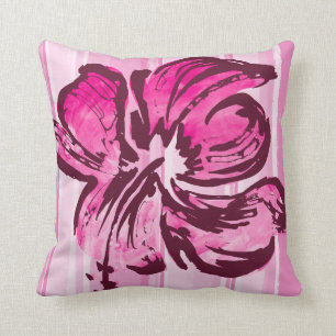 Watercolor Hibiscus Reversible Square Pillow