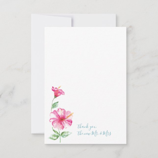 Watercolor Hibiscus Thank You Stationery Note Card (Front)